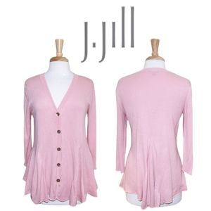 J. JILL Silk/Cotton Blend Swing Knit Cardigan with Godets in Ballet Pink